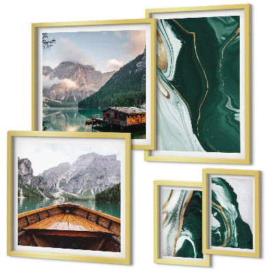 Conjunto de 5 quadros decorativos Paisagens verdes, água, montanhas