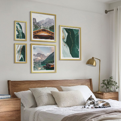 Conjunto de 5 quadros decorativos Paisagens verdes, água, montanhas