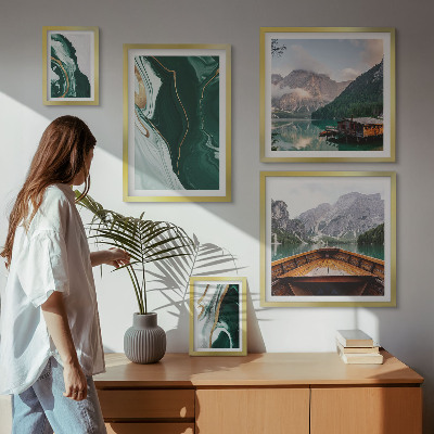 Conjunto de 5 quadros decorativos Paisagens verdes, água, montanhas