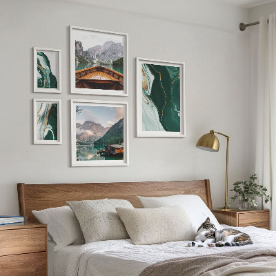 Conjunto de 5 quadros decorativos Paisagens verdes, água, montanhas