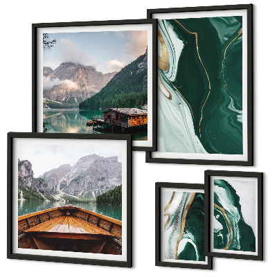 Conjunto de 5 quadros decorativos Paisagens verdes, água, montanhas