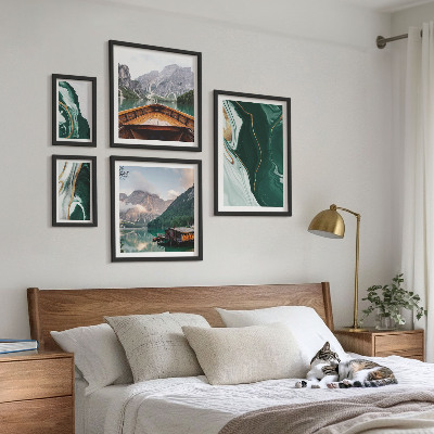 Conjunto de 5 quadros decorativos Paisagens verdes, água, montanhas