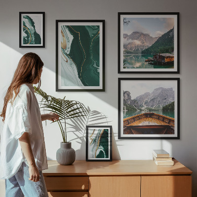 Conjunto de 5 quadros decorativos Paisagens verdes, água, montanhas