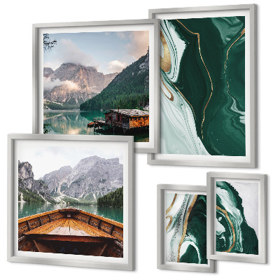 Conjunto de 5 quadros decorativos Paisagens verdes, água, montanhas