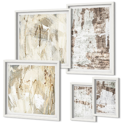 Conjunto de 5 quadros com moldura Composições neutras abstratas