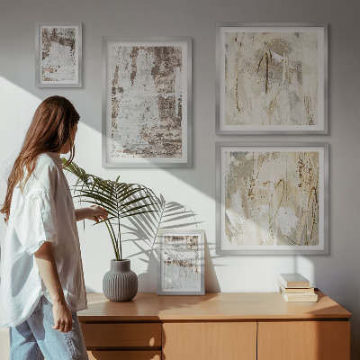 Conjunto de 5 quadros com moldura Composições neutras abstratas