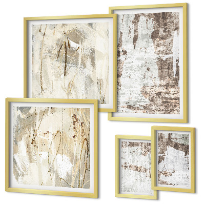 Conjunto de 5 quadros com moldura Composições neutras abstratas