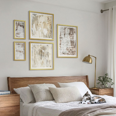 Conjunto de 5 quadros com moldura Composições neutras abstratas