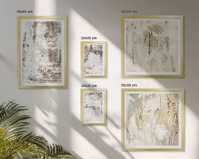 Conjunto de 5 quadros com moldura com composições abstratas neutras