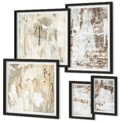 Conjunto de 5 quadros com moldura Composições neutras abstratas