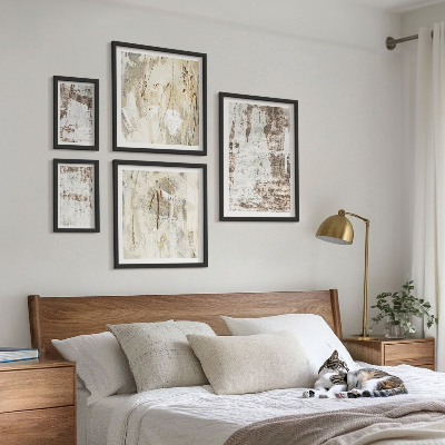 Conjunto de 5 quadros com moldura Composições neutras abstratas