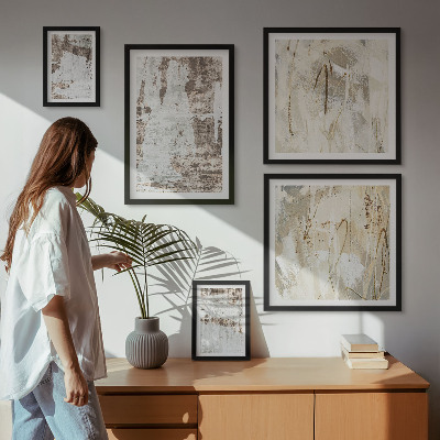 Conjunto de 5 quadros com moldura Composições neutras abstratas