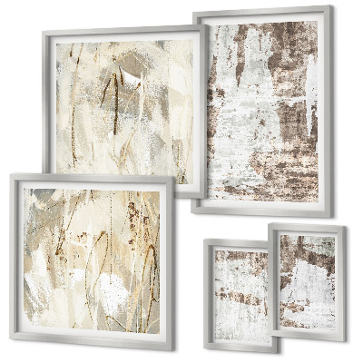 Conjunto de 5 quadros com moldura Composições neutras abstratas