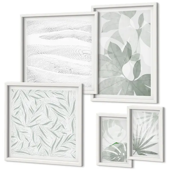 Conjunto de 5 quadros decorativos com motivos de vegetação
