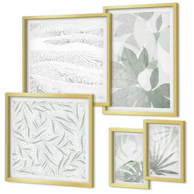 Conjunto de 5 quadros decorativos com motivos de vegetação