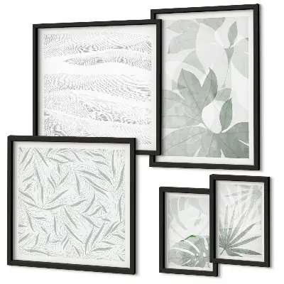 Conjunto de 5 quadros decorativos com motivos de vegetação