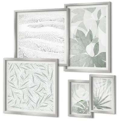 Conjunto de 5 quadros decorativos com motivos de vegetação
