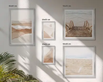 Conjunto de 5 quadros com moldura tema praias e montanhas minimalistas