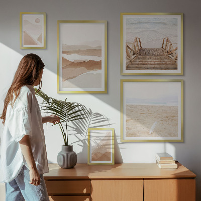 Conjunto de 5 quadros com moldura Praias e montanhas minimalistas