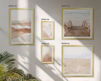 Conjunto de 5 quadros com moldura tema praias e montanhas minimalistas