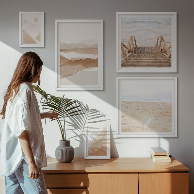 Conjunto de 5 quadros com moldura Praias e montanhas minimalistas