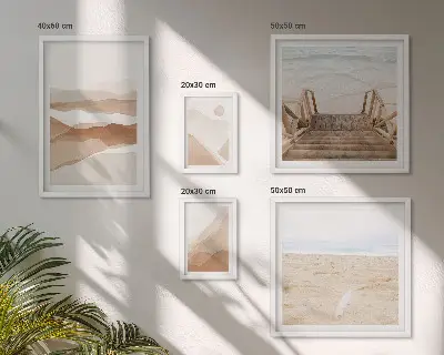 Conjunto de 5 quadros com moldura tema praias e montanhas minimalistas