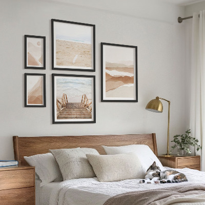 Conjunto de 5 quadros com moldura Praias e montanhas minimalistas