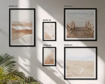 Conjunto de 5 quadros com moldura tema praias e montanhas minimalistas