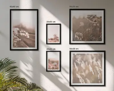 Conjunto de 5 quadros decorativos com motivos florais de natureza delicada