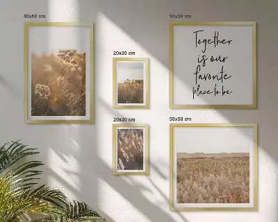 Galeria de parede com provérbios sobre paisagens naturais e flores