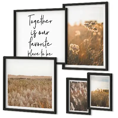 Galeria de parede com provérbios sobre paisagens naturais e flores