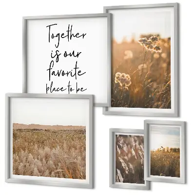 Galeria de parede com provérbios sobre paisagens naturais e flores