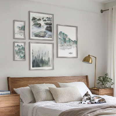 Conjunto de 5 quadros com moldura Paisagens tranquilas com água