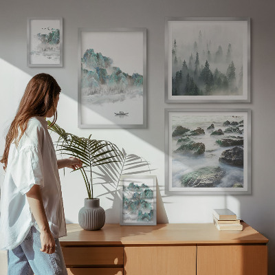 Conjunto de 5 quadros com moldura Paisagens tranquilas com água