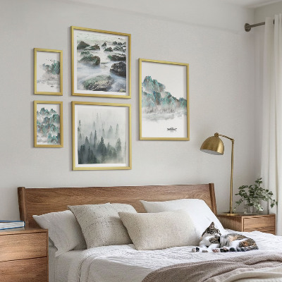 Conjunto de 5 quadros com moldura Paisagens tranquilas com água