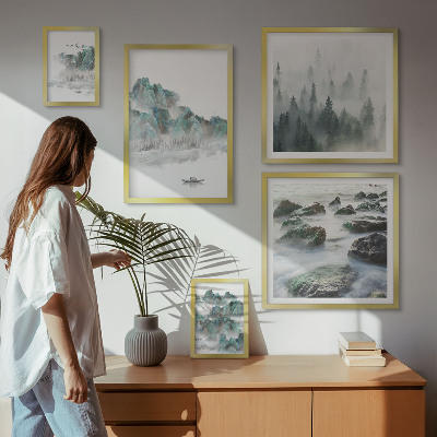 Conjunto de 5 quadros com moldura Paisagens tranquilas com água