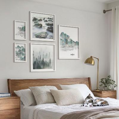 Conjunto de 5 quadros com moldura Paisagens tranquilas com água