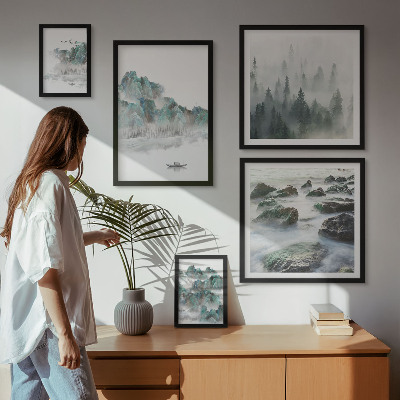 Conjunto de 5 quadros com moldura Paisagens tranquilas com água