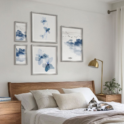 Conjunto de 5 quadros decorativos Paisagens, flores, água, paz
