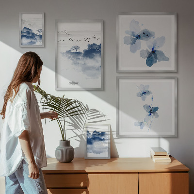 Conjunto de 5 quadros decorativos Paisagens, flores, água, paz
