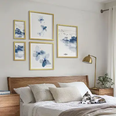 Conjunto de 5 quadros decorativos com paisagens de flores e águas relaxantes
