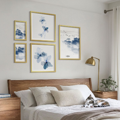 Conjunto de 5 quadros decorativos Paisagens, flores, água, paz
