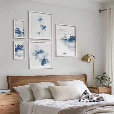 Conjunto de 5 quadros decorativos Paisagens, flores, água, paz