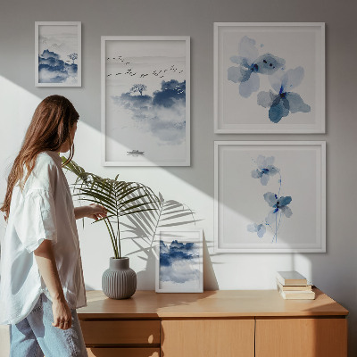 Conjunto de 5 quadros decorativos Paisagens, flores, água, paz