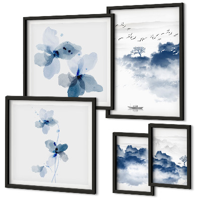 Conjunto de 5 quadros decorativos Paisagens, flores, água, paz