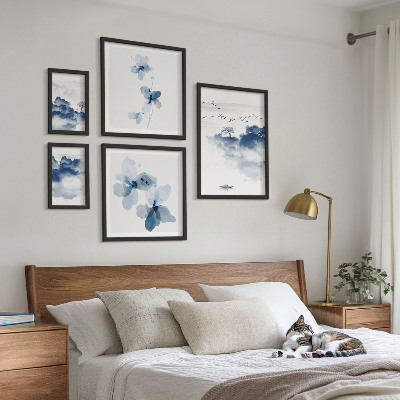 Conjunto de 5 quadros decorativos Paisagens, flores, água, paz