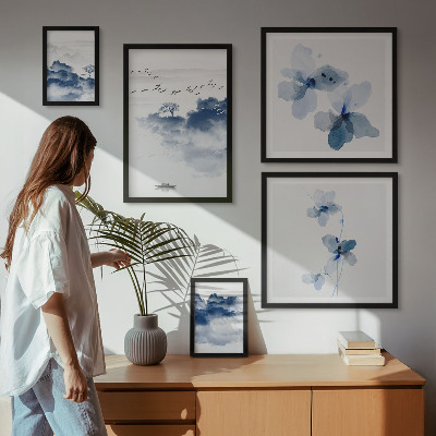Conjunto de 5 quadros decorativos Paisagens, flores, água, paz