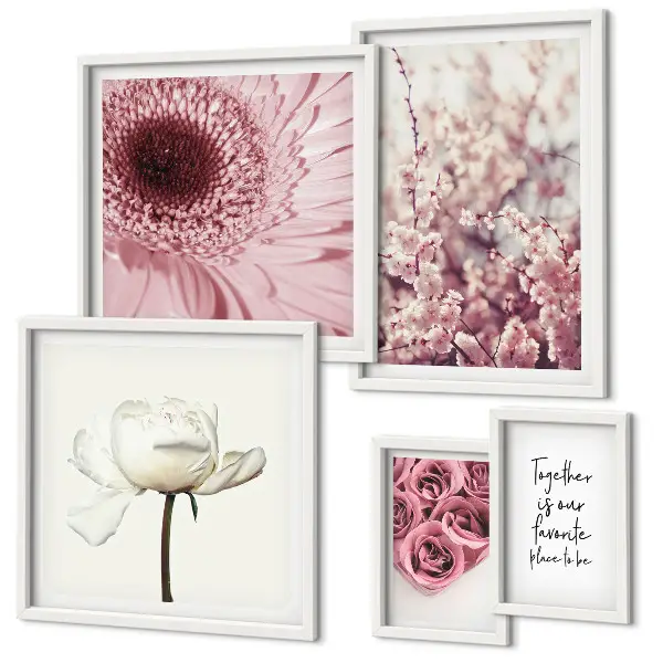 Conjunto de 5 quadros com moldura com detalhes florais românticos