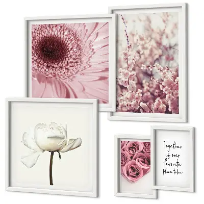 Conjunto de 5 quadros com moldura com detalhes florais românticos