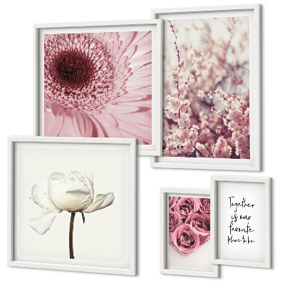 Conjunto de 5 quadros com moldura Detalhes florais românticos